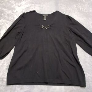 Lane Bryant Table‎ Sweater Jeweled V-Neck Black Sz Plus 18/20 3/4 Sleeve